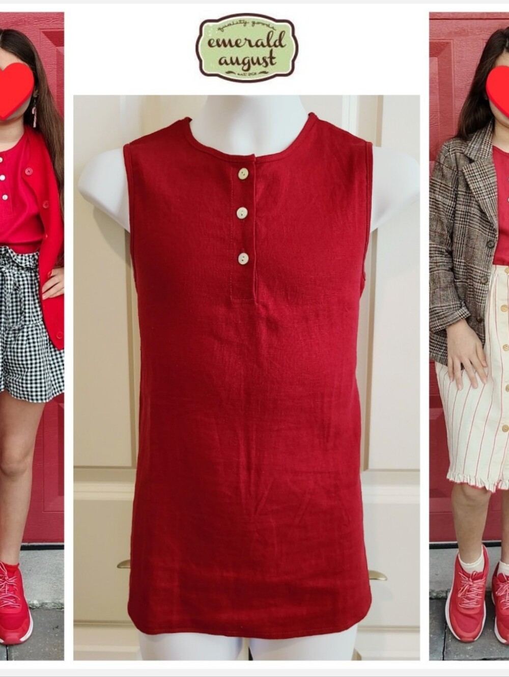 Emerald August Red Sleeveless Blouse (Boutique Brand)